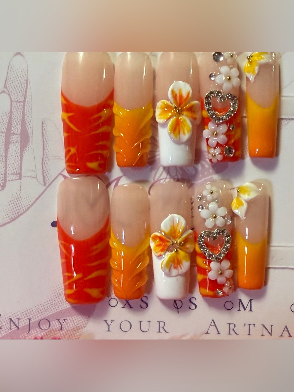 Floral Orange & Yellow Accent Women's Nail Art Set